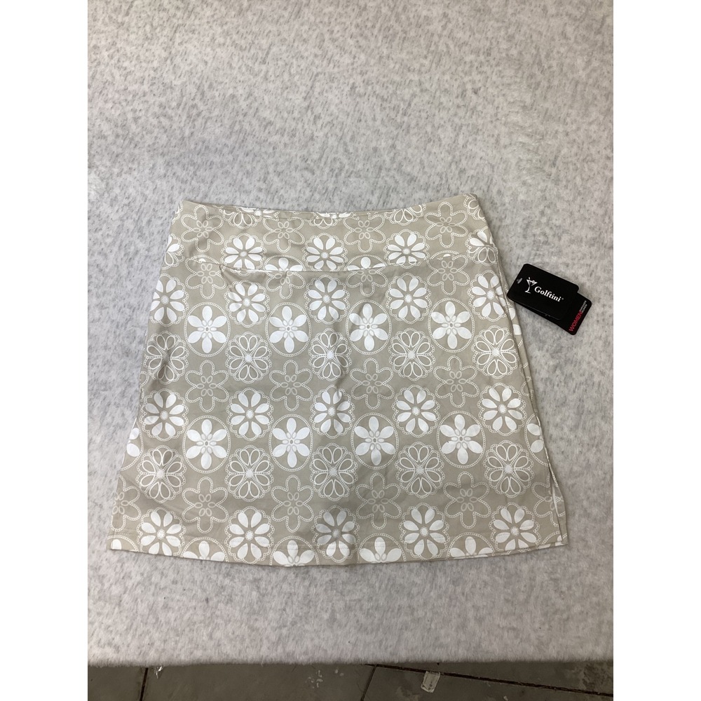 Golftini Sand Bar Pull-On Skort Beige White Floral Golf Skirt Large P025SBRL